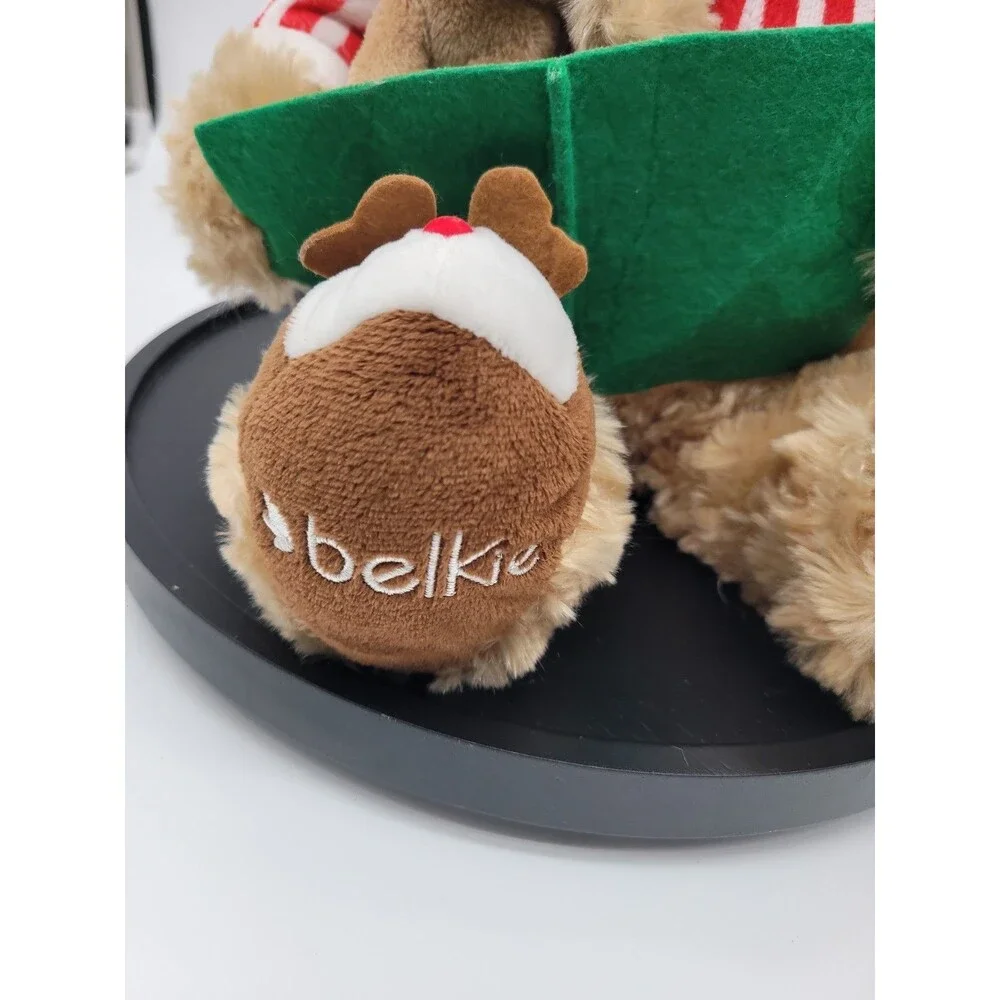 Belkie Bear 2017 Christmas Teddy Holiday Santa Hat with Felt Book Puppy 17” Tan